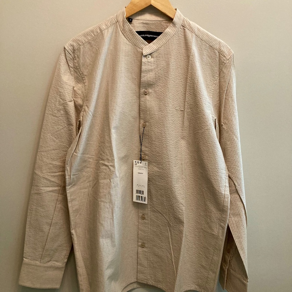 NWT Adolfo Dominguez Men's Button-Down Cotton Shirt, Beige, Size Medium